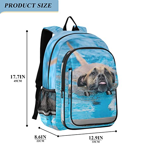 Glaphy Pitbull Dog Swimming Backpack School Bag Lightweight Laptop Backpack Student Travel Daypack with Reflective Stripes