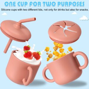 Zhehao 6 Pack Baby Silicone Straw Cup Weaning Snack Cups with Spill Proof Lid Toddler 2 in 1 Transition Cup Open Cups with Easy Hold Handle Food Container for Toddler Baby