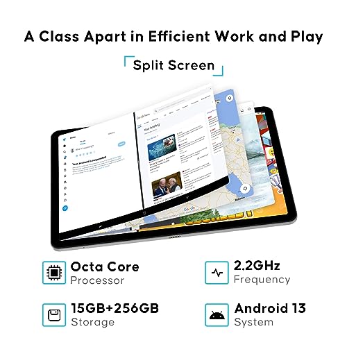 DOOGEE T30 PRO Tablet,11'' 2.5K Android 13 Tablets, 15GB+256GB Octa-Core Gaming Tablet, 8580mAh, Hi-Res Quad Speakers, 20MP Camera, Helio G99, TÜV Low Bluelight, Split Screen, Bluetooth & Wi-Fi-Grey