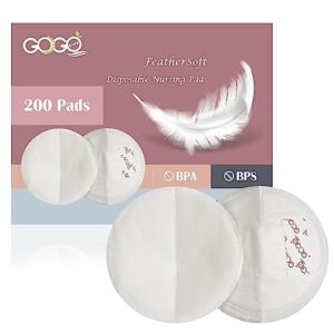 gogo pure 200ct feathersoft disposable nursing pads, ultra-thin, quick absorbency, 5.12 inches in diameter full coverage, 3d contoured design, extra comfort, individually wrapped