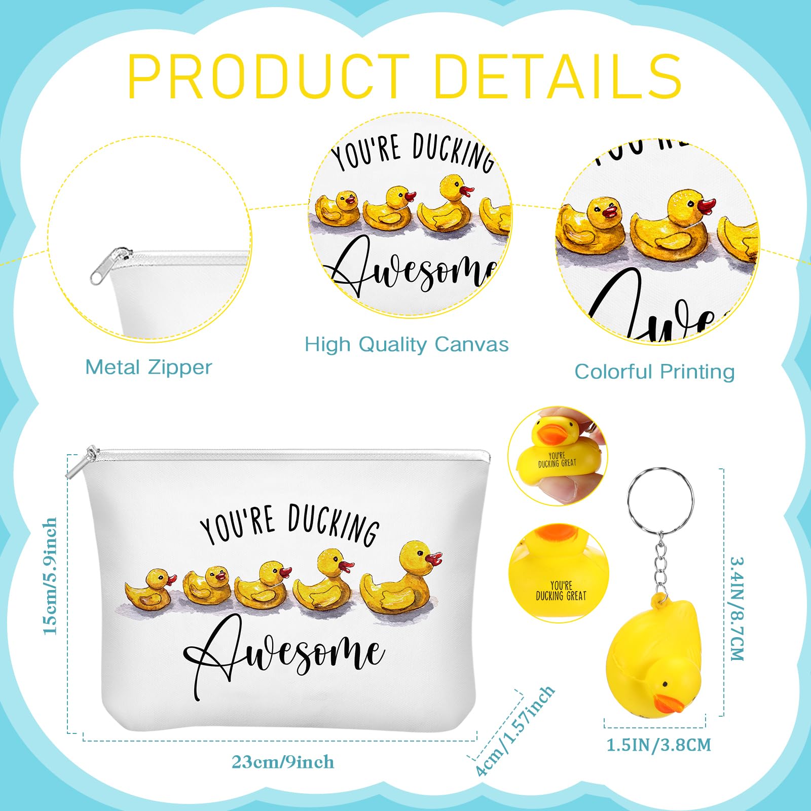 Lallisa 3 Pcs Duck Tumbler Keychain Duck Cosmetic Bag with You're Awesome for Duck Lovers Travel Coffee Mug Employee Appreciation Gift for Coworker Women Girls Recognition Student Teacher