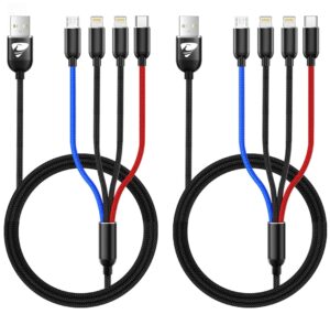 multi charging cable, 2pack 3.5a fast multi charger cable 4 in 1 multiple nylon braided usb cable universal charging cord for type c micro usb port for cell phones/ip/samsung/ps/lg/tablets and more