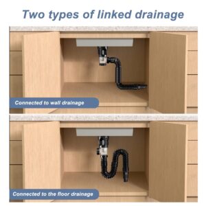 Miaphie Bathroom Sink Drain Kit, Bathroom Sink Drains with Flexible & Expandable P-Trap, Suitable for 1-1/4'' or 1-1/2'' PVC Drain Pipe, Pop Up Drain with Built-in Anti-clogging Stopper