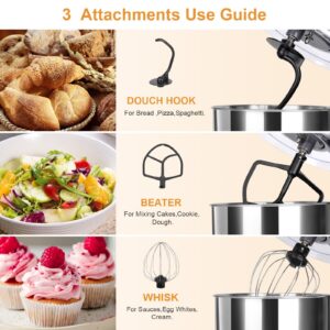 NEWSETS 7.4 QT Stand Mixer, Household Stand Mixer 600W Electric Mixers with Stainless Bowl Hook Whisk Beater and Splash Guard, Fast 6-Speed Tilt-Head Food Mixers for Baking, Cakes, Pastry Easily