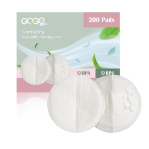 gogo pure 200ct comfydry disposable nursing pads, ultra-thin, quick absorbency, 5.12 inches in diameter full coverage, 3d contoured design, keep dry continuously, individually wrapped