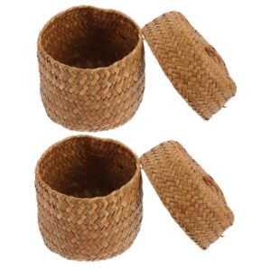 ganazono 2pcs flower box to go containers with lids mini containers wicker storage basket with lid woven storage box wicker storage bins round woven baskets woven storage case flower basket