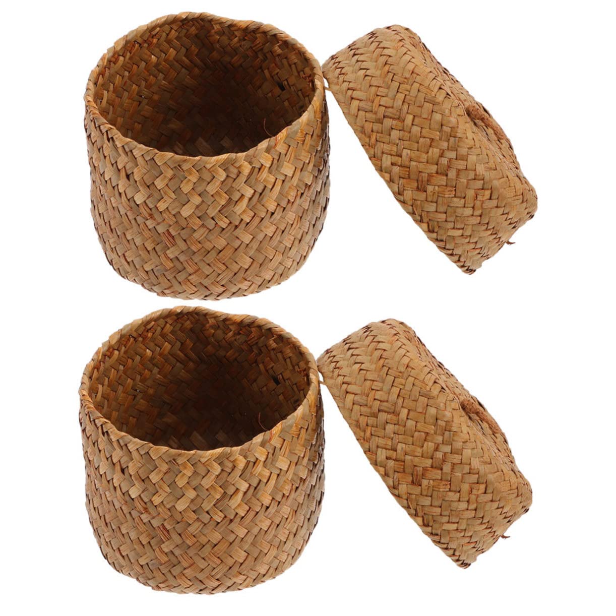 GANAZONO 2pcs Flower Box to Go Containers with Lids Mini Containers Wicker Storage Basket with Lid Woven Storage Box Wicker Storage Bins Round Woven Baskets Woven Storage Case Flower Basket