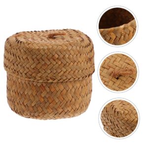 GANAZONO 2pcs Flower Box to Go Containers with Lids Mini Containers Wicker Storage Basket with Lid Woven Storage Box Wicker Storage Bins Round Woven Baskets Woven Storage Case Flower Basket