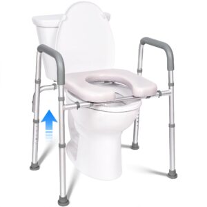 tlingt raised toilet seat with handles, stand alone adjustable toilet safety frame and elevated toilet seat riser, bathroom assist frame, ideal for seniors, pregnant woman and disabled individuals.