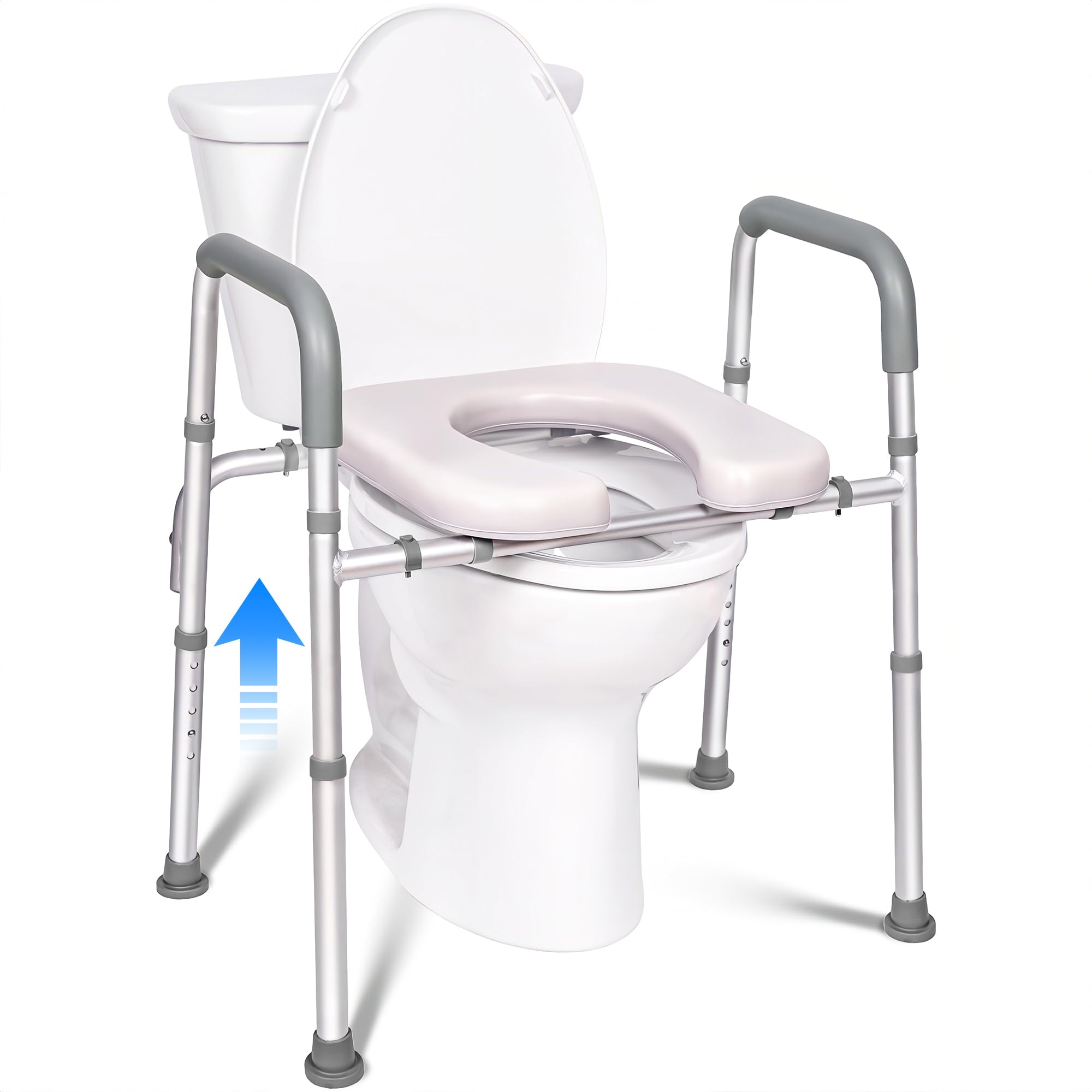 Tlingt Raised Toilet Seat with Handles, Stand Alone Adjustable Toilet Safety Frame and Elevated Toilet Seat Riser, Bathroom Assist Frame, Ideal for Seniors, Pregnant Woman and Disabled Individuals.