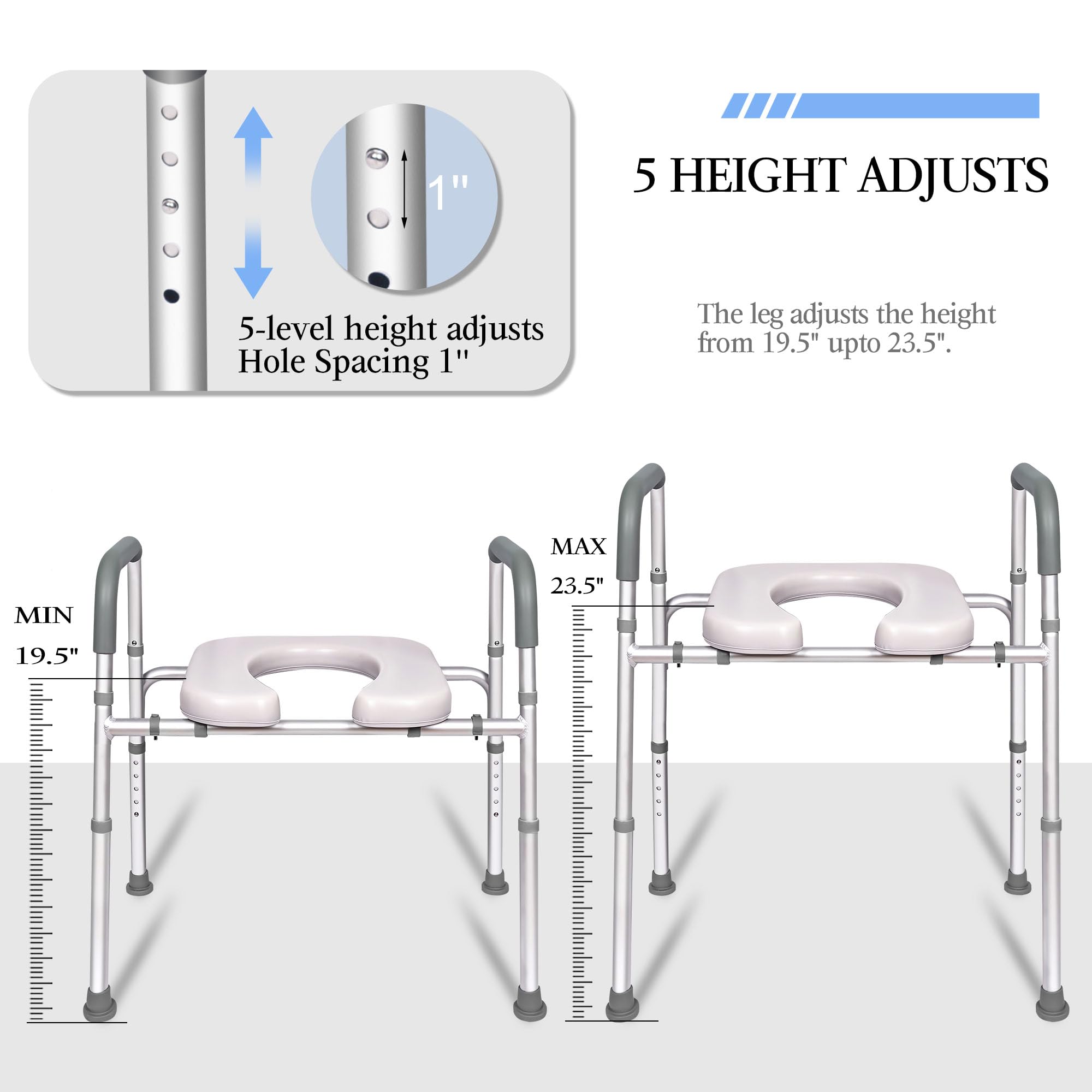 Tlingt Raised Toilet Seat with Handles, Stand Alone Adjustable Toilet Safety Frame and Elevated Toilet Seat Riser, Bathroom Assist Frame, Ideal for Seniors, Pregnant Woman and Disabled Individuals.