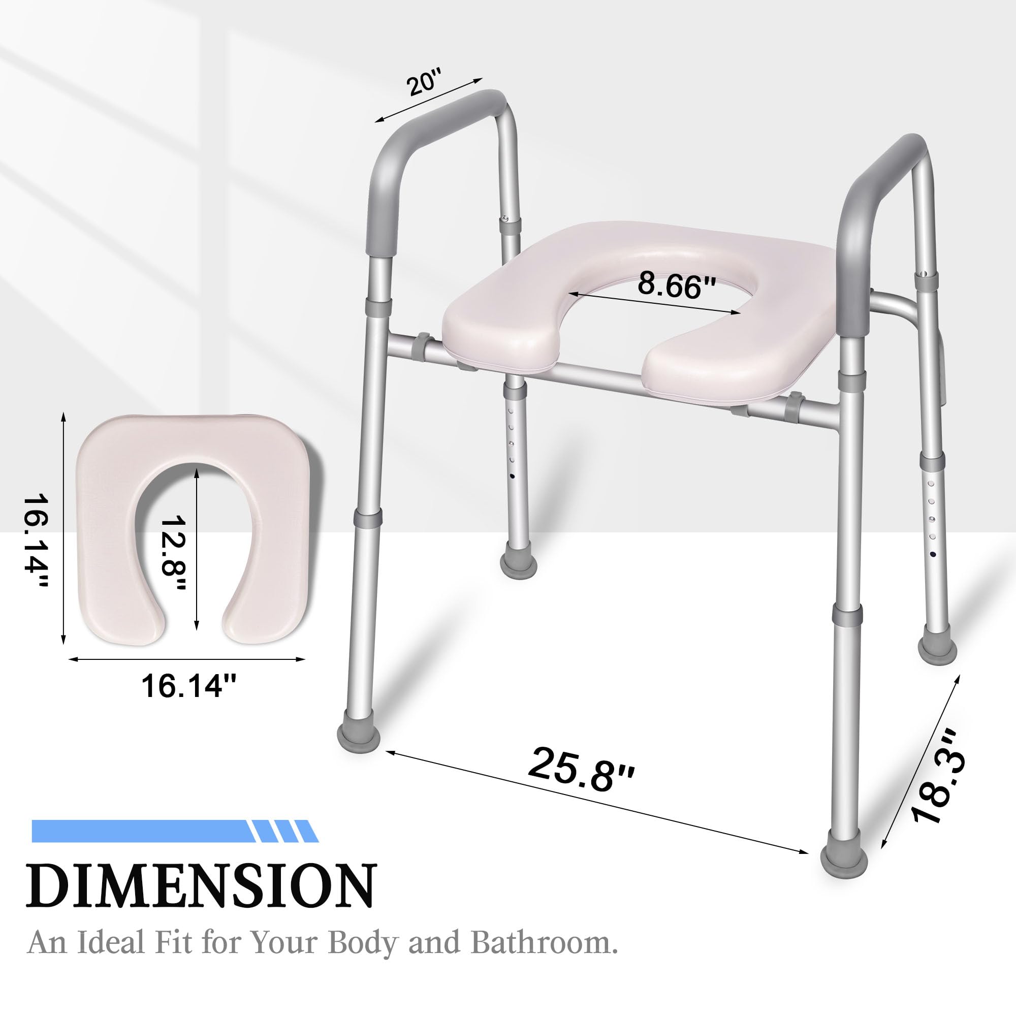 Tlingt Raised Toilet Seat with Handles, Stand Alone Adjustable Toilet Safety Frame and Elevated Toilet Seat Riser, Bathroom Assist Frame, Ideal for Seniors, Pregnant Woman and Disabled Individuals.