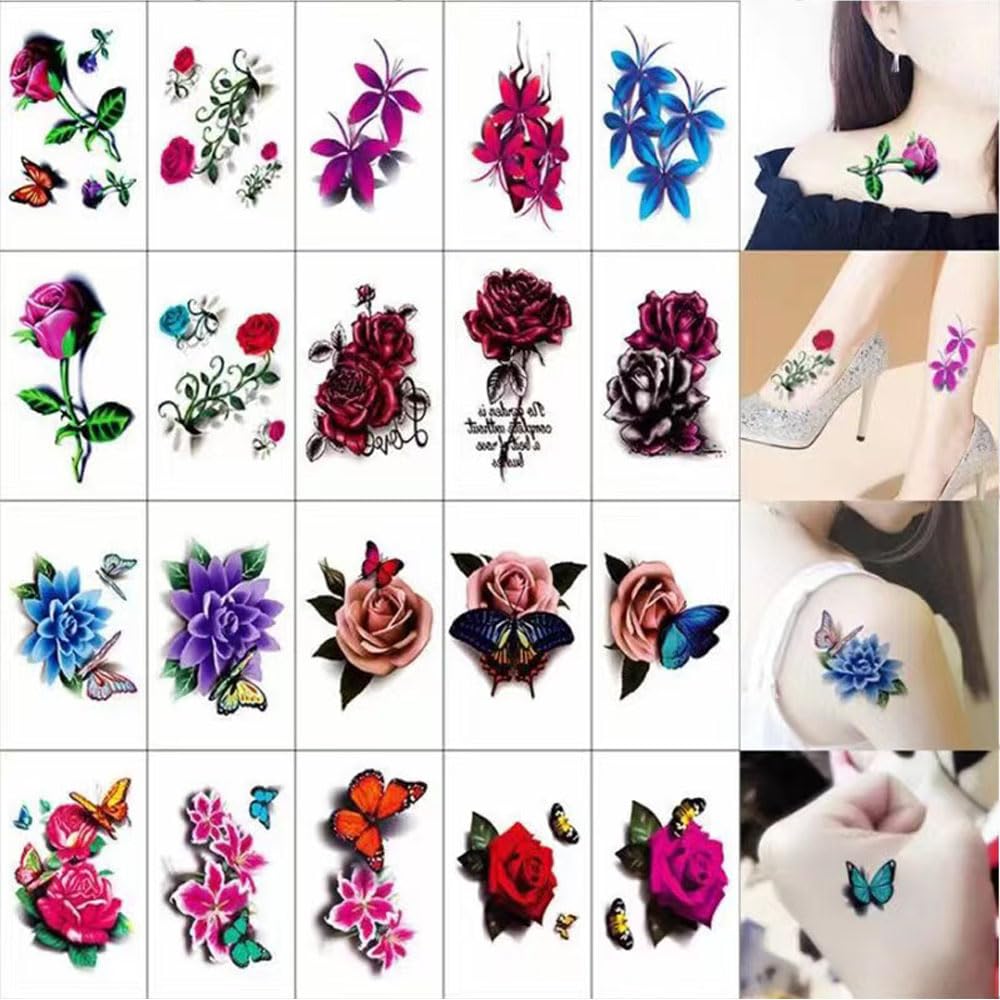 Betytattoo Temporary Tattoo Markers 10 Body Markers, Butterfly Temporary Tattoos for Women Girls Kids, Fake Colorful Butterflies Tattoo Waterproof for Face Body Arm Birthday Party (BETY3)