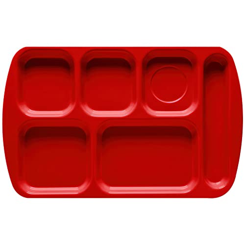 G.E.T. 6 Compartment School Cafeteria Tray, Right Handed, 10" x 15", Red (4 Pack)