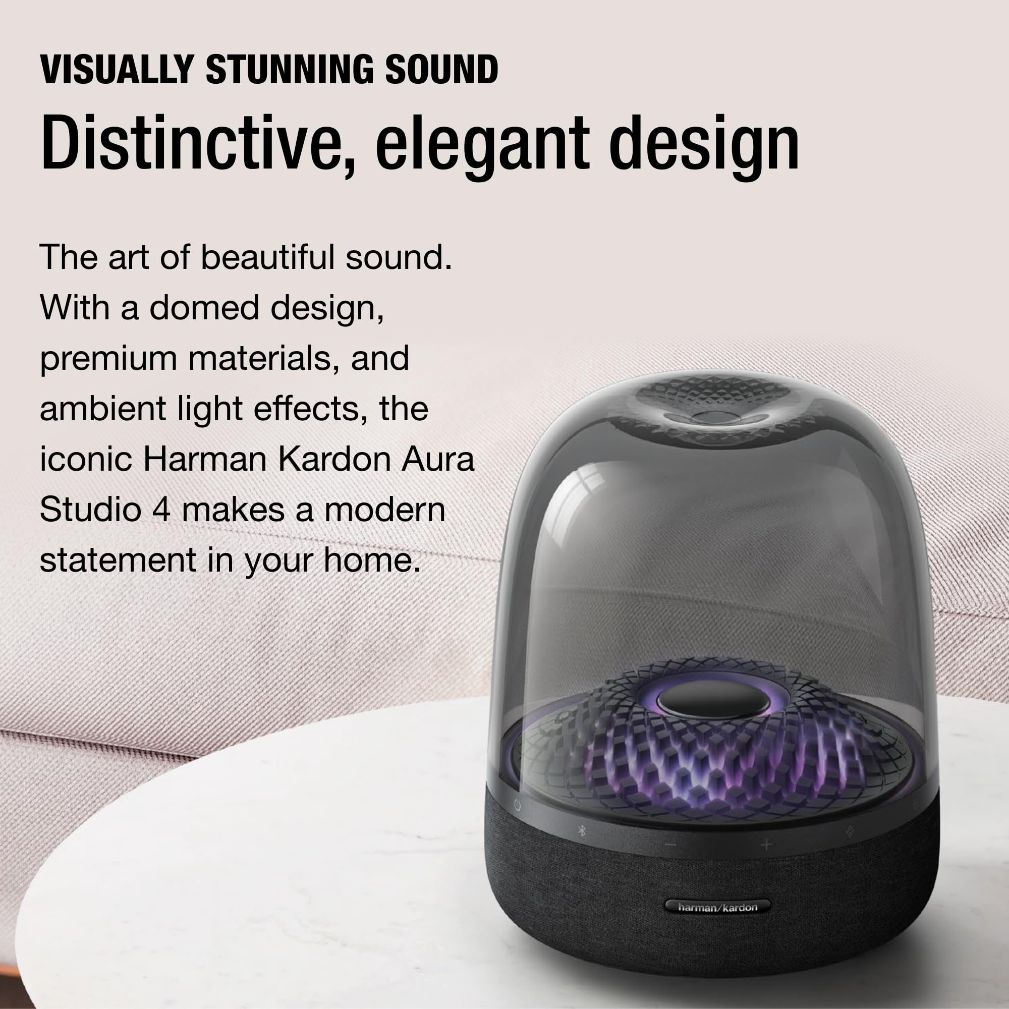Harman Kardon Aura Studio 4 - Bluetooth Home Speaker - Superior Sound Performance - 5 Diamond-Effect Lighting Themes - Made with Recycled Materials
