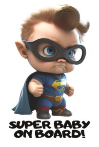 lol collection 3d baby on board sticker for cars - new generation - "super baby on board" - large 7 inches safety baby sign