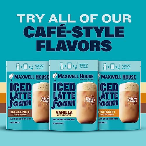 Maxwell House Vanilla Iced Latte Single Serve Instant Coffee Beverage Mix (Six, 1oz. Packets)