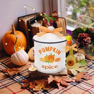 Fall decor - Pumpkin Spice Ceramic Canister with Wooden Beads Spoon Fall Decorations for Home Farmhouse Table Autumn Thanksgiving Tiered Tray, Candy Holder with Lid for Cookie Snacks House Warming