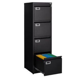 afaif 4 drawer file cabinet with lock, metal file cabinets for home office,18" deep vertical black filing cabinets office storage cabinet for letter/legal / a4 / f4 size, and file folders