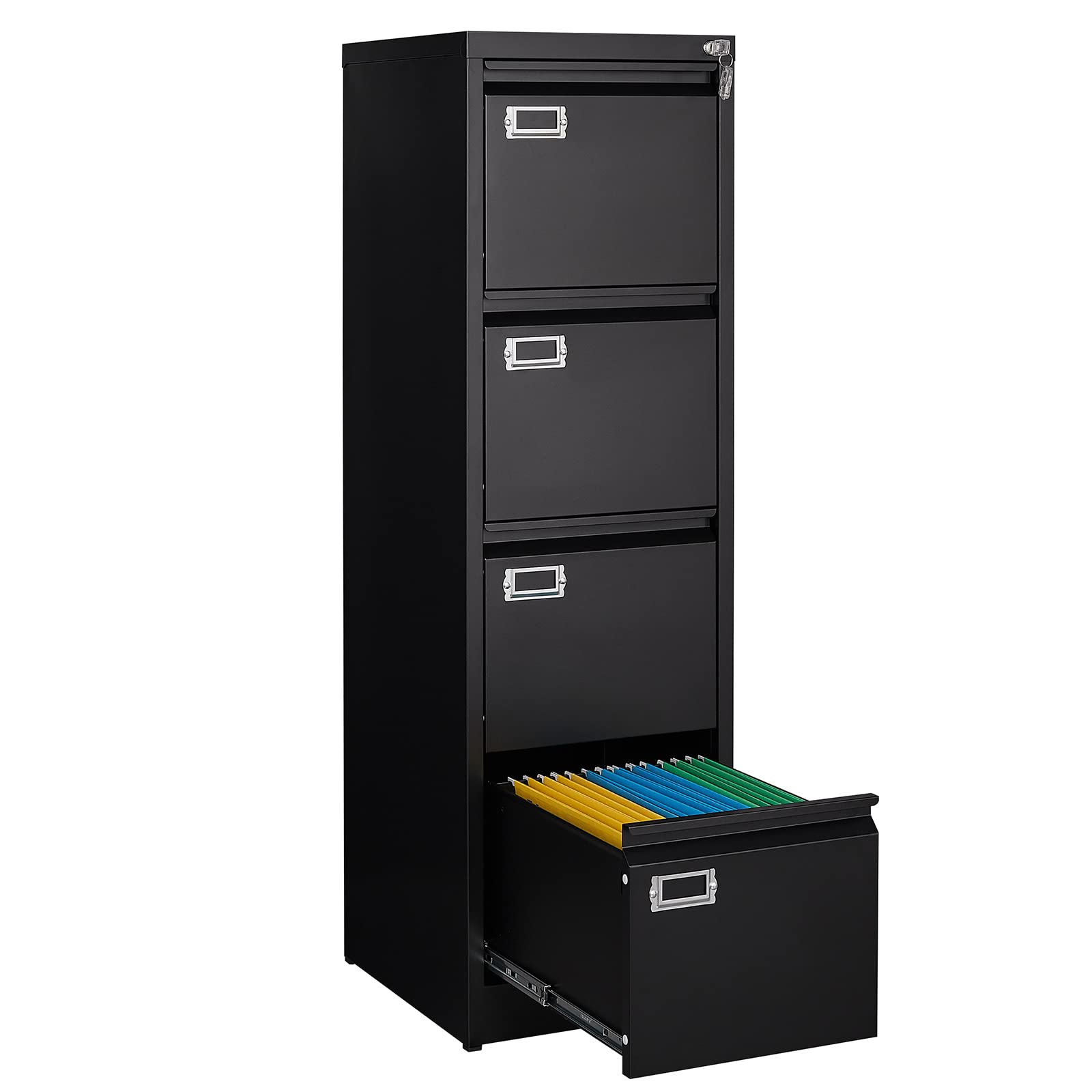 AFAIF 4 Drawer File Cabinet with Lock, Metal File Cabinets for Home Office,18" Deep Vertical Black Filing Cabinets Office Storage Cabinet for Letter/Legal / A4 / F4 Size, and File Folders