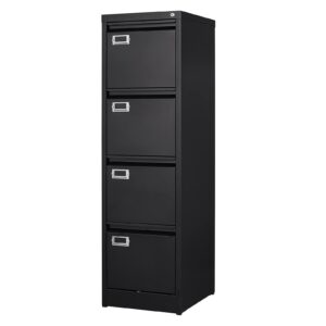 AFAIF 4 Drawer File Cabinet with Lock, Metal File Cabinets for Home Office,18" Deep Vertical Black Filing Cabinets Office Storage Cabinet for Letter/Legal / A4 / F4 Size, and File Folders