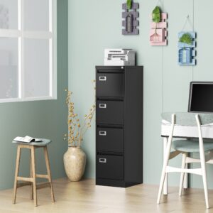 AFAIF 4 Drawer File Cabinet with Lock, Metal File Cabinets for Home Office,18" Deep Vertical Black Filing Cabinets Office Storage Cabinet for Letter/Legal / A4 / F4 Size, and File Folders