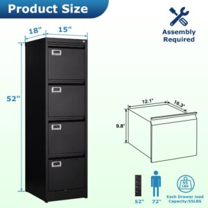 AFAIF 4 Drawer File Cabinet with Lock, Metal File Cabinets for Home Office,18" Deep Vertical Black Filing Cabinets Office Storage Cabinet for Letter/Legal / A4 / F4 Size, and File Folders