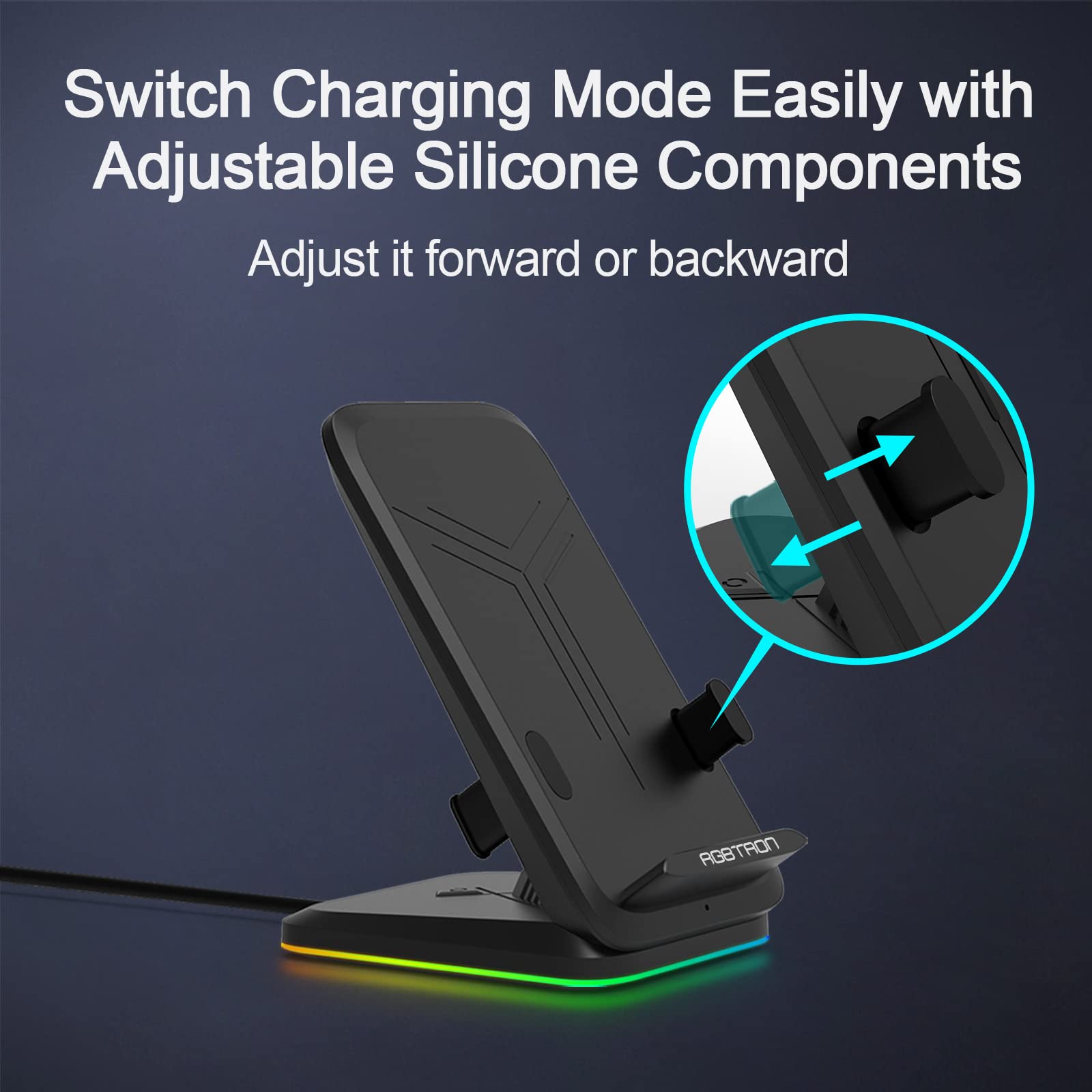 Wireless Charging Stand for Samsung, 15W Fast Wireless Charger Compatible for Samsung Z Flip 5/4/3/Z Fold 5/4/3, RGB Charger for Samsung Galaxy S23 Ultra/S22/S21+/S20/S10/Note 20, Black(No AC Adapter)