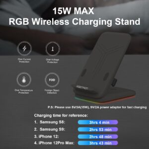 Wireless Charging Stand for Samsung, 15W Fast Wireless Charger Compatible for Samsung Z Flip 5/4/3/Z Fold 5/4/3, RGB Charger for Samsung Galaxy S23 Ultra/S22/S21+/S20/S10/Note 20, Black(No AC Adapter)