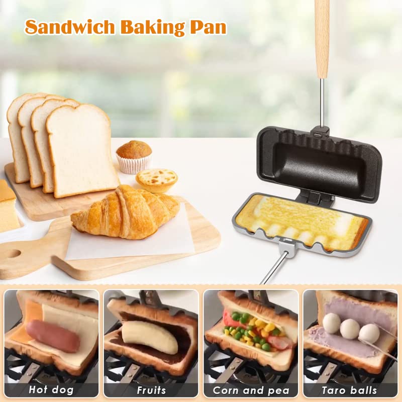 4w1h Sandwich Maker Double-Sided Sandwich Pan Non-Stick Foldable Grill Frying Pans for Bread Toast Breakfast Machine Pancake Maker Kitchen Tools