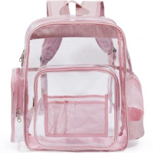 jusdot clear backpack heavy duty pvc transparent backpacks for school, workplace, rose gold
