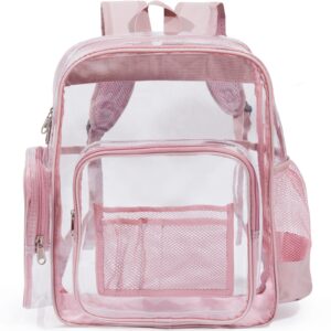 Jusdot Clear Backpack Heavy Duty PVC Transparent Backpacks for School, Workplace, Rose Gold