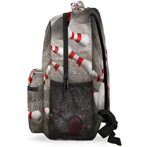 OMFUNS Vintage Bowling Ball Custom Backpack for Kids Boys Girls Sport Bowl Personalized School Bookbag for College Elementary Middle School Bag Casual Daypack Laptop Bag for Women Men