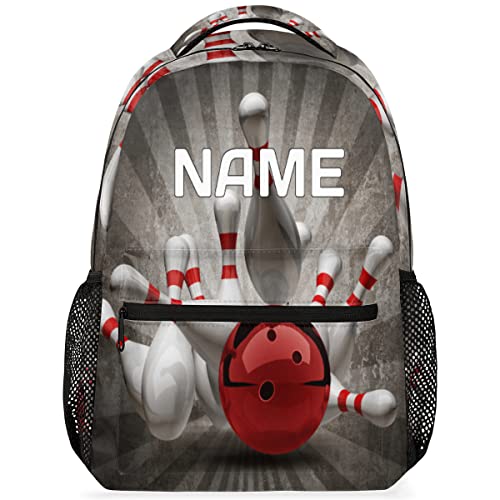 OMFUNS Vintage Bowling Ball Custom Backpack for Kids Boys Girls Sport Bowl Personalized School Bookbag for College Elementary Middle School Bag Casual Daypack Laptop Bag for Women Men