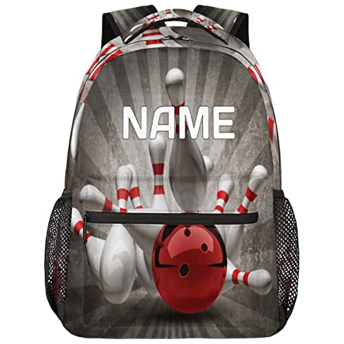 OMFUNS Vintage Bowling Ball Custom Backpack for Kids Boys Girls Sport Bowl Personalized School Bookbag for College Elementary Middle School Bag Casual Daypack Laptop Bag for Women Men