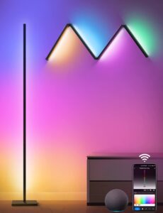 lamomo rgb+ic floor lamp, modern foldable led corner lamp works with alexa, 16 million diy colors standing lamp for living room, smart ambiance color changing for bedroom, gaming room, 68.7in 24w