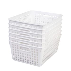 really good stuff large plastic book baskets, 13?" by 10" by 5?" - 6 pack, white| classroom library organizer, toy storage, multi-purpose organizer basket
