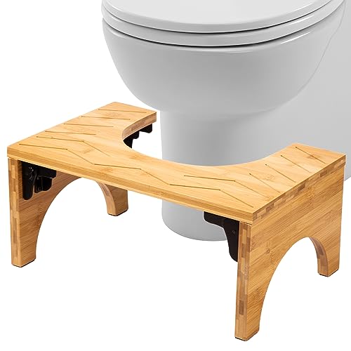 Housmile Toilet Stool, Poop Stool for Bathroom Waterproof and Non Slip, 7.8" Foldable Bathroom Stool, Bamboo Flip Simple Design, Improve Bathroom Posture and Comfort, Natural Color, Healthy Gifts