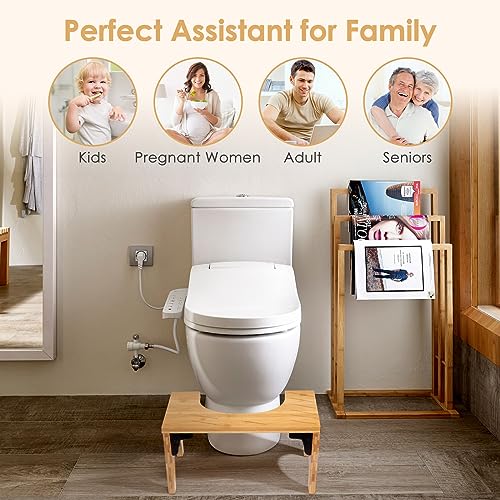 Housmile Toilet Stool, Poop Stool for Bathroom Waterproof and Non Slip, 7.8" Foldable Bathroom Stool, Bamboo Flip Simple Design, Improve Bathroom Posture and Comfort, Natural Color, Healthy Gifts