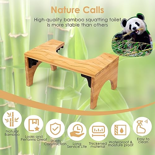 Housmile Toilet Stool, Poop Stool for Bathroom Waterproof and Non Slip, 7.8" Foldable Bathroom Stool, Bamboo Flip Simple Design, Improve Bathroom Posture and Comfort, Natural Color, Healthy Gifts