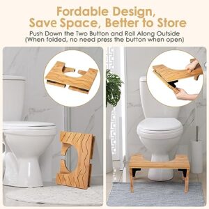 Housmile Toilet Stool, Poop Stool for Bathroom Waterproof and Non Slip, 7.8" Foldable Bathroom Stool, Bamboo Flip Simple Design, Improve Bathroom Posture and Comfort, Natural Color, Healthy Gifts