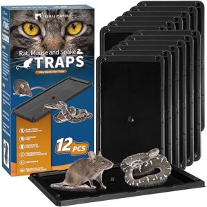 lulucatch sticky mouse trap, 12 pack large glue traps, pre-baited heavy duty non-toxic bulk glue boards mouse traps indoor for mice, snakes, rat, insects, cockroaches & spiders, pet safe easy to use