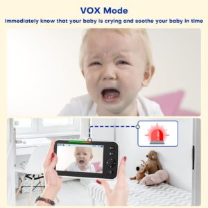 Maxi Cosi Baby Monitor with Camera and Audio,5''Screen Video Baby Monitor,30 Hour Battery,No WiFi,Night Vision,2 Way Talk, Temperature Monitoring,Lullabies,1000ft Range,VOX Mode,Gifts for Parents Kids