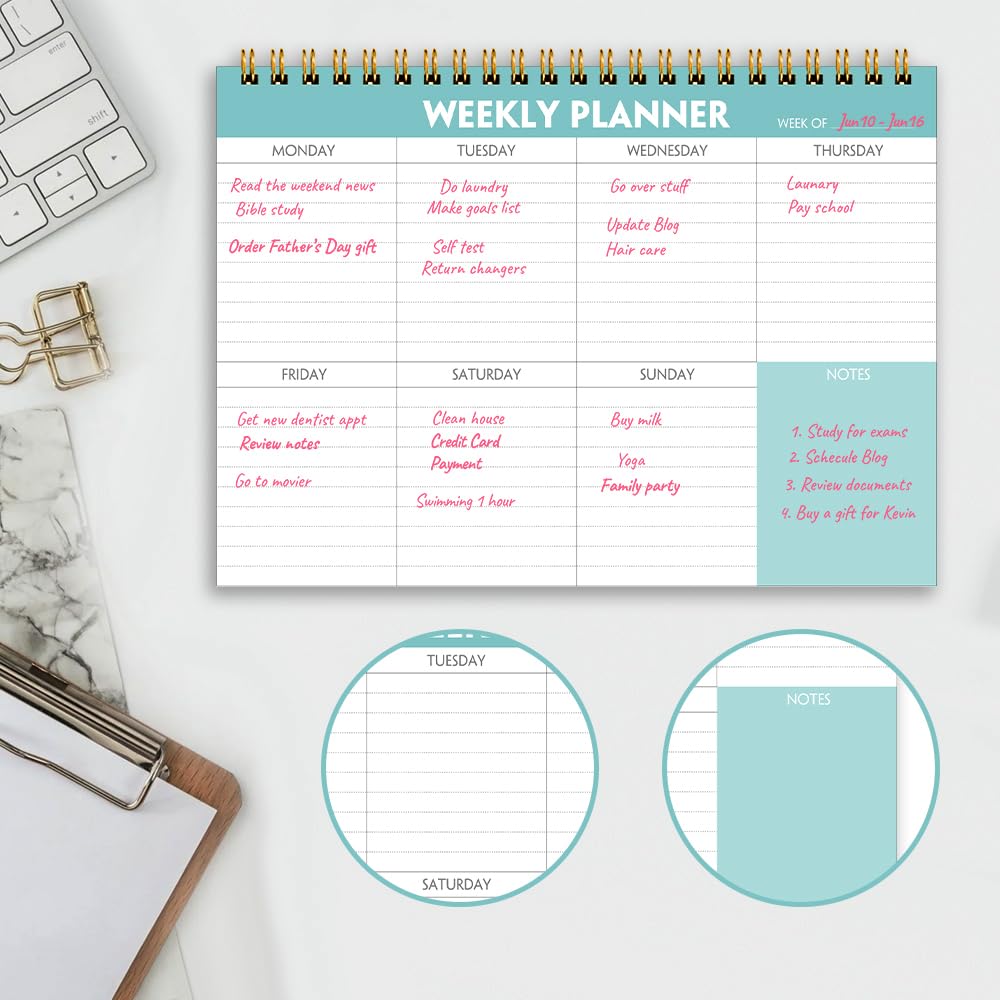 Weekly Planner Notepad - 7" x 10" Weekly Pad Organizers Habit Tracker Journal for Man & Women, 52 Sheets, 100gsm Paper, Undated Weekly To Do List Notepad with Your Life, Teal