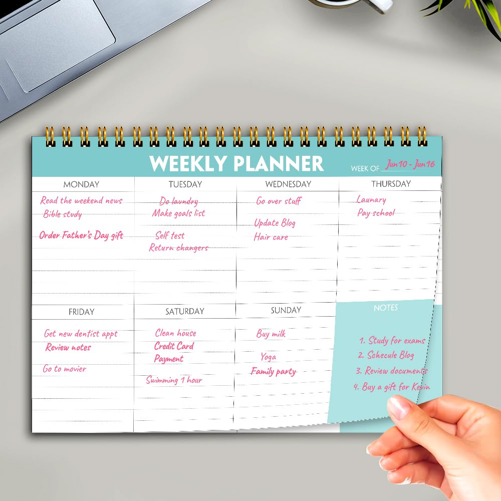 Weekly Planner Notepad - 7" x 10" Weekly Pad Organizers Habit Tracker Journal for Man & Women, 52 Sheets, 100gsm Paper, Undated Weekly To Do List Notepad with Your Life, Teal