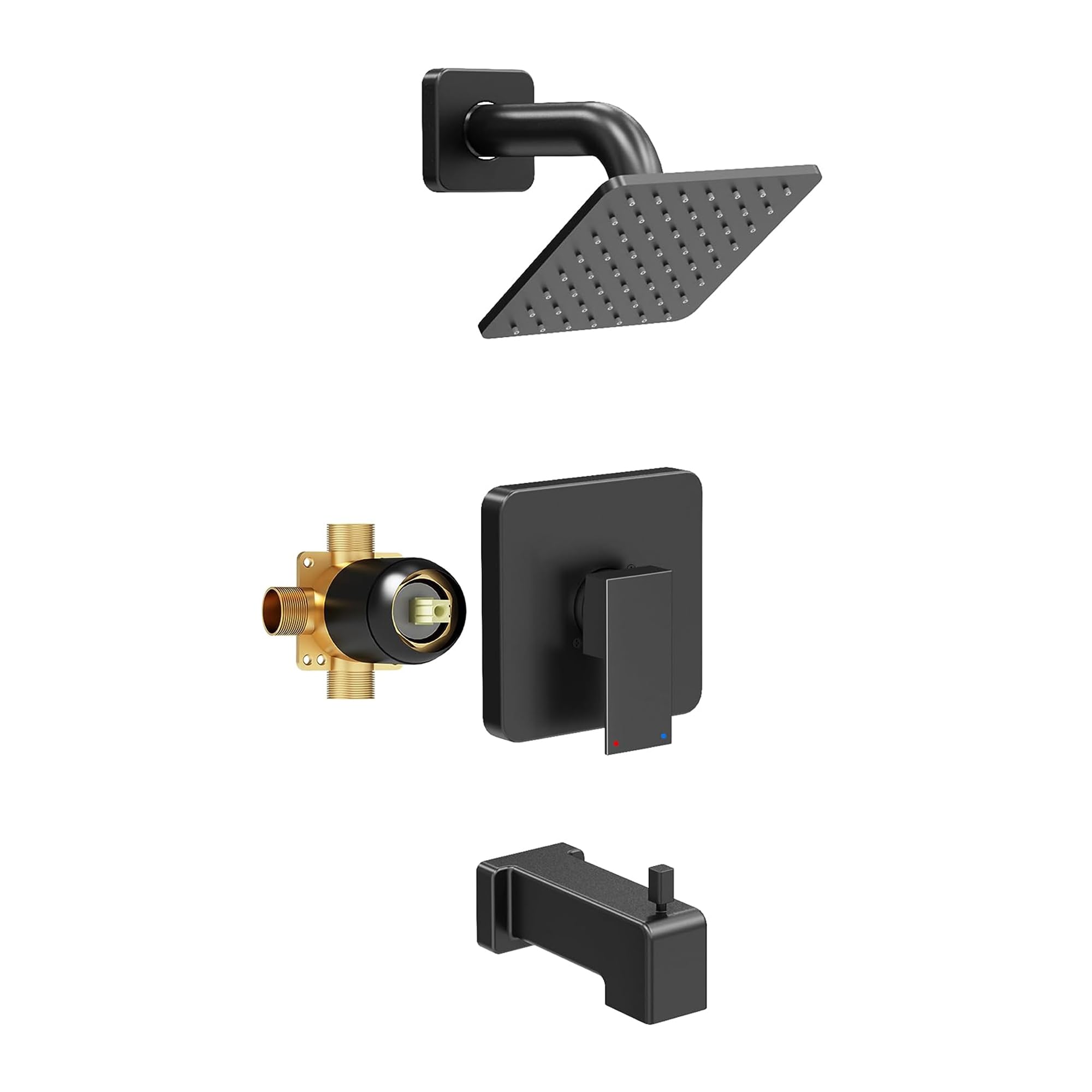 Esnbia Shower Faucet Set, Shower Head and Handle Set with 6-Inch Rain Shower Head and Tub Spout, All Metal Single-Handle Bathtub Shower Faucet Trim Kit (Shower Valve Include), Matte Black