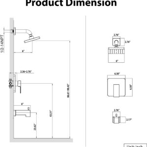 Esnbia Shower Faucet Set, Shower Head and Handle Set with 6-Inch Rain Shower Head and Tub Spout, All Metal Single-Handle Bathtub Shower Faucet Trim Kit (Shower Valve Include), Matte Black