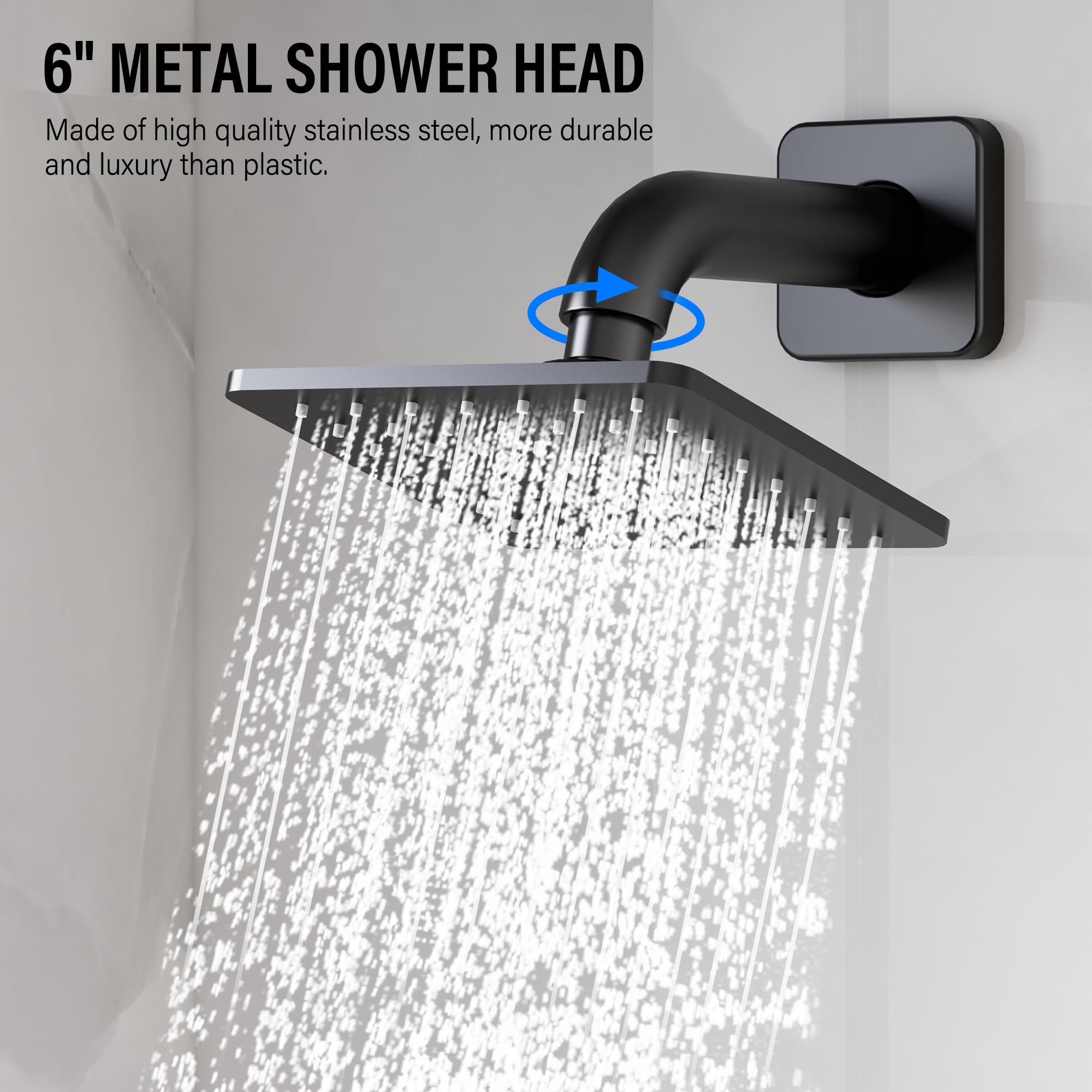 Esnbia Shower Faucet Set, Shower Head and Handle Set with 6-Inch Rain Shower Head and Tub Spout, All Metal Single-Handle Bathtub Shower Faucet Trim Kit (Shower Valve Include), Matte Black