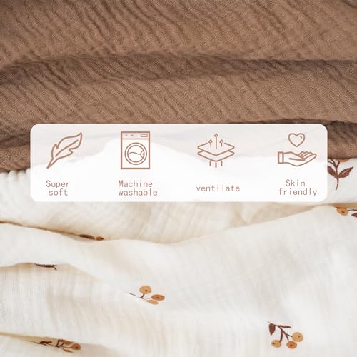 Konssy 2 Pack Muslin Changing Pad Cover for Baby Girls Boys 100% Cotton Fitted Diaper Changing Table Cover Set, Soft Changing Pad Sheets (Brown, Berry)