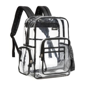 TXSN Heavy Duty Clear Backpack Durable Transparent See Through Bag (Medium, Black)